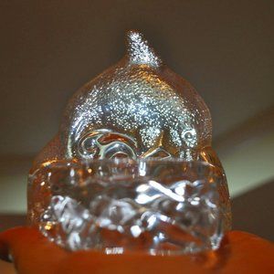 Partylite Dolphin Ocean Waves Clear Glass Votive Tealight Candle Holder